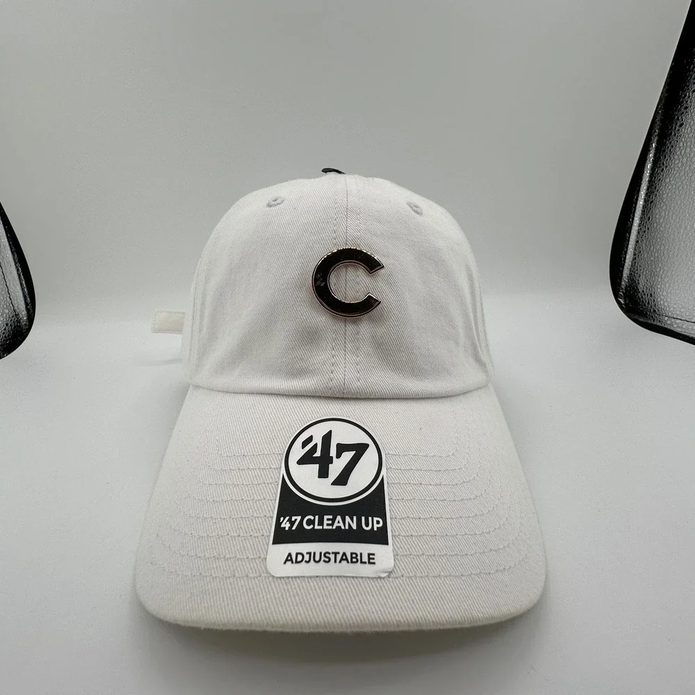 Chicago Cubs '47 Clean Up Hat White Adjustable Strapback Metal Logo Badge NEW